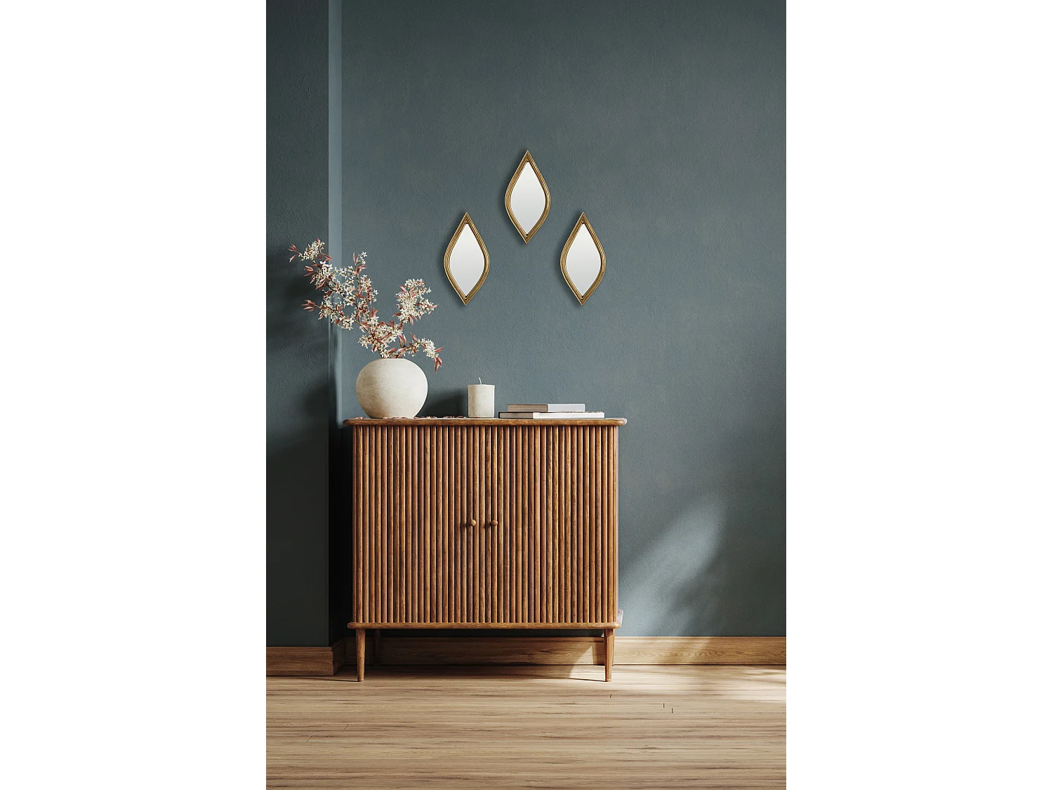 Lot de 3 miroirs losanges arrondis doré 12x24cm