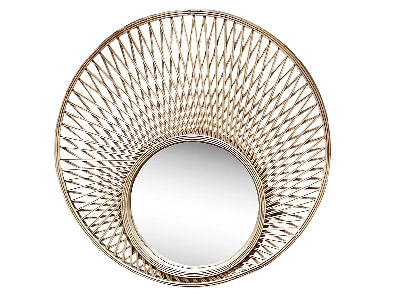 Miroir rond décalé en bambou 80cm