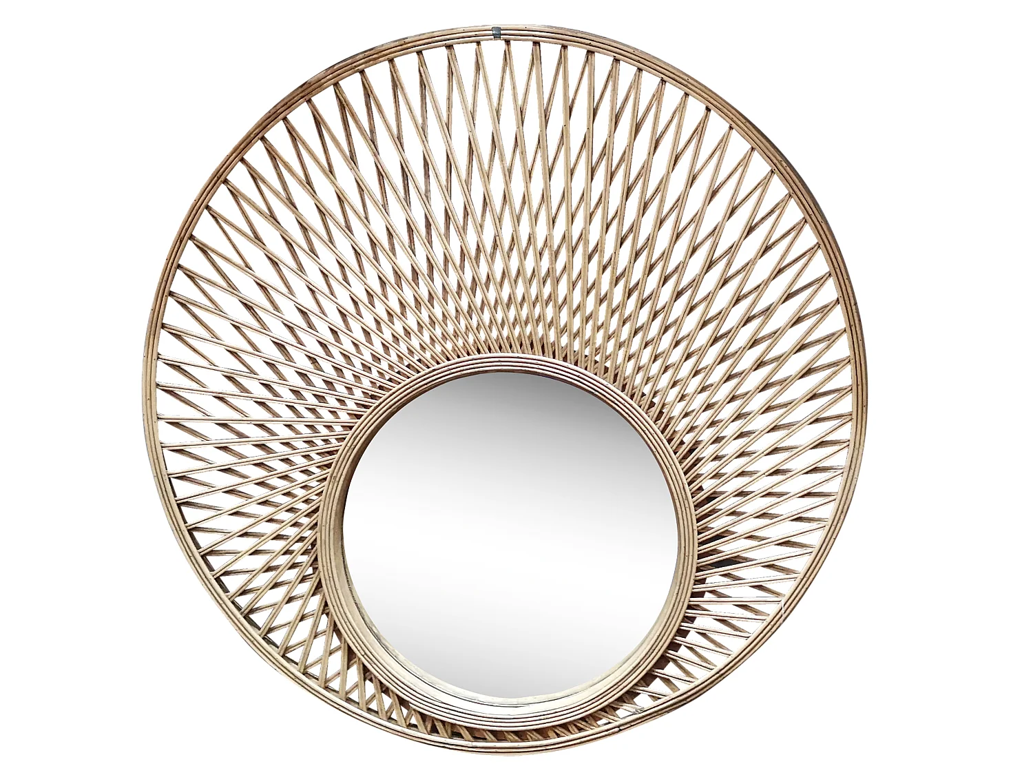 Miroir rond décalé en bambou 80cm