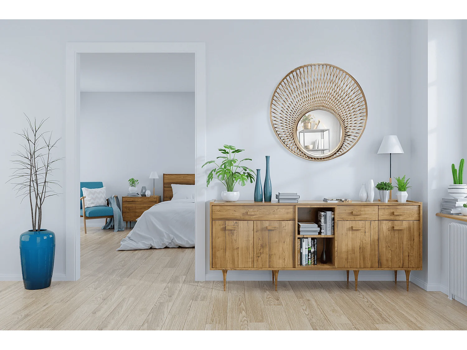 Miroir rond décalé en bambou 80cm