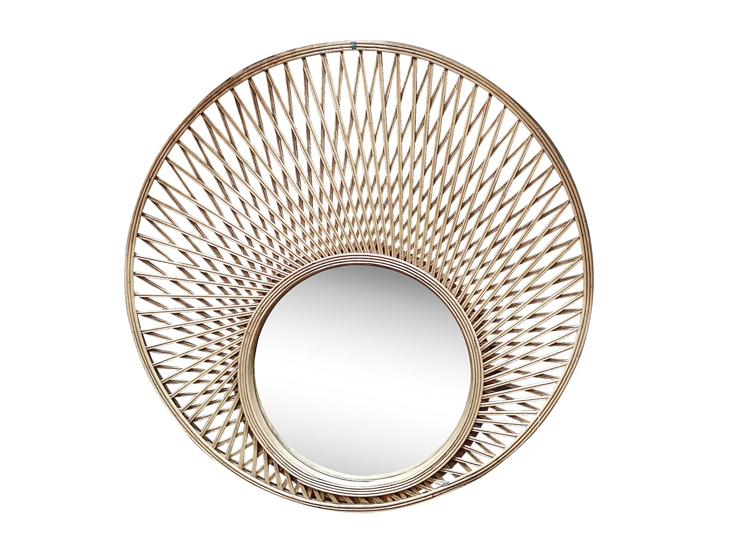 Miroir rond décalé en bambou 80cm