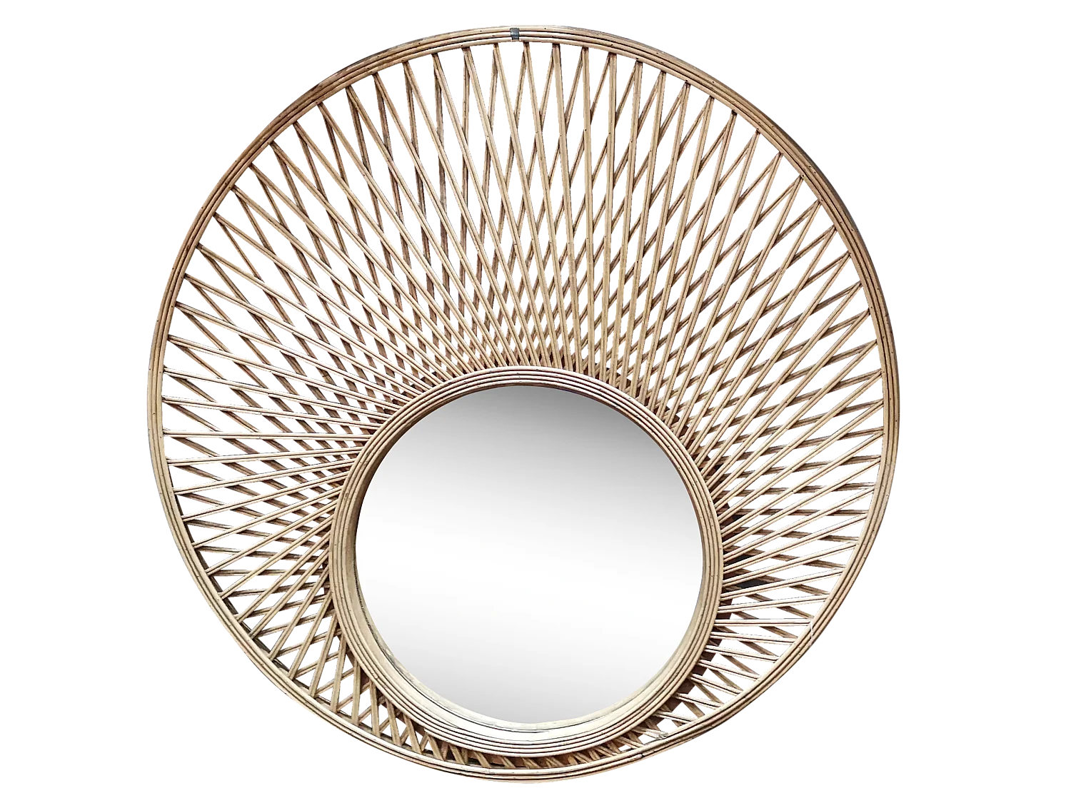 Miroir rond décalé en bambou 80cm