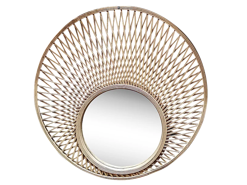 Miroir rond décalé en bambou 80cm