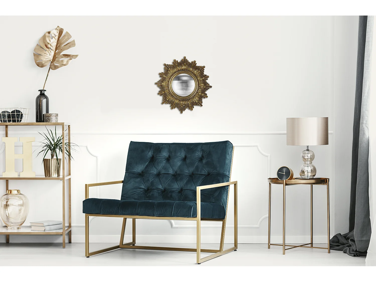 Miroir soleil convexe doré 30cm