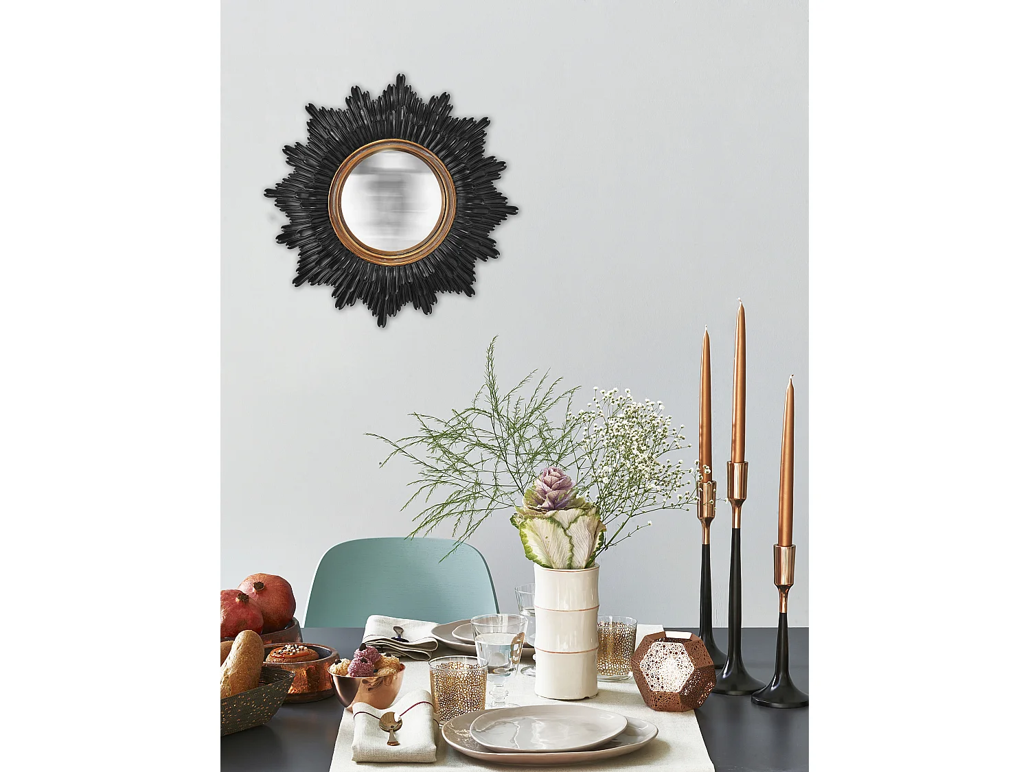 Miroir convexe soleil noir et doré 30cm