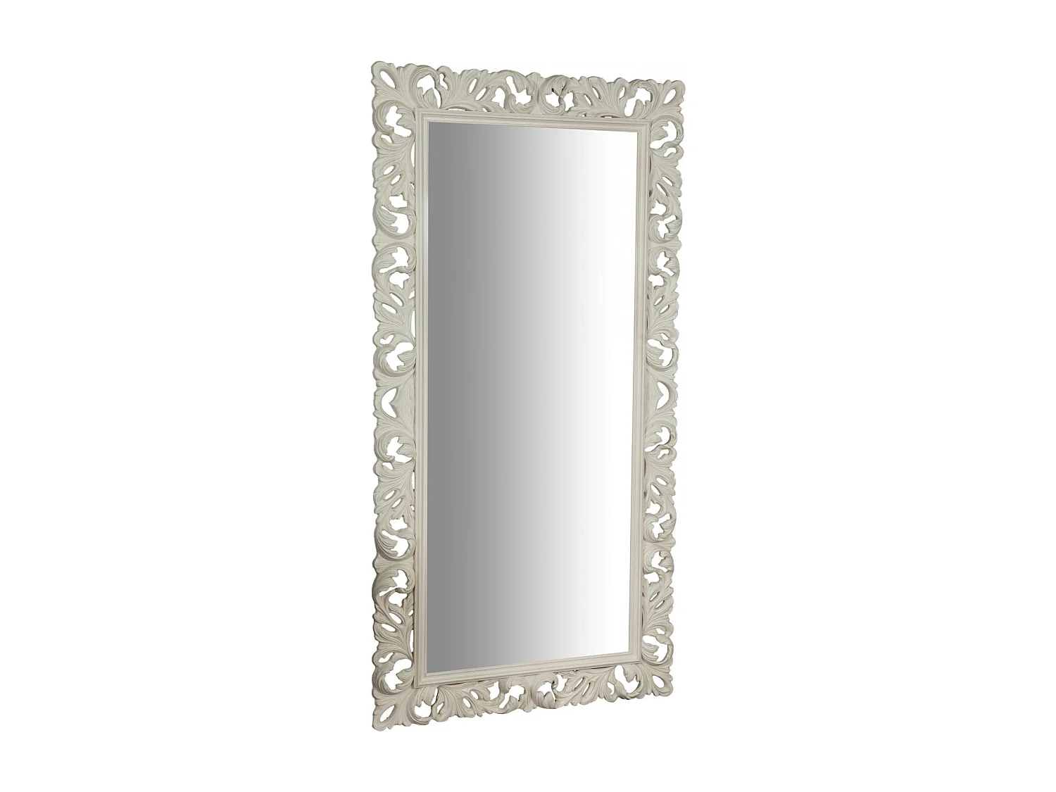Miroir avec cadre baroque en finition blanc antique - Bois - 106x205 cm