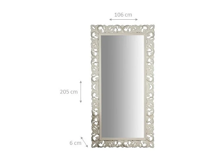 Miroir avec cadre baroque en finition blanc antique - Bois - 106x205 cm