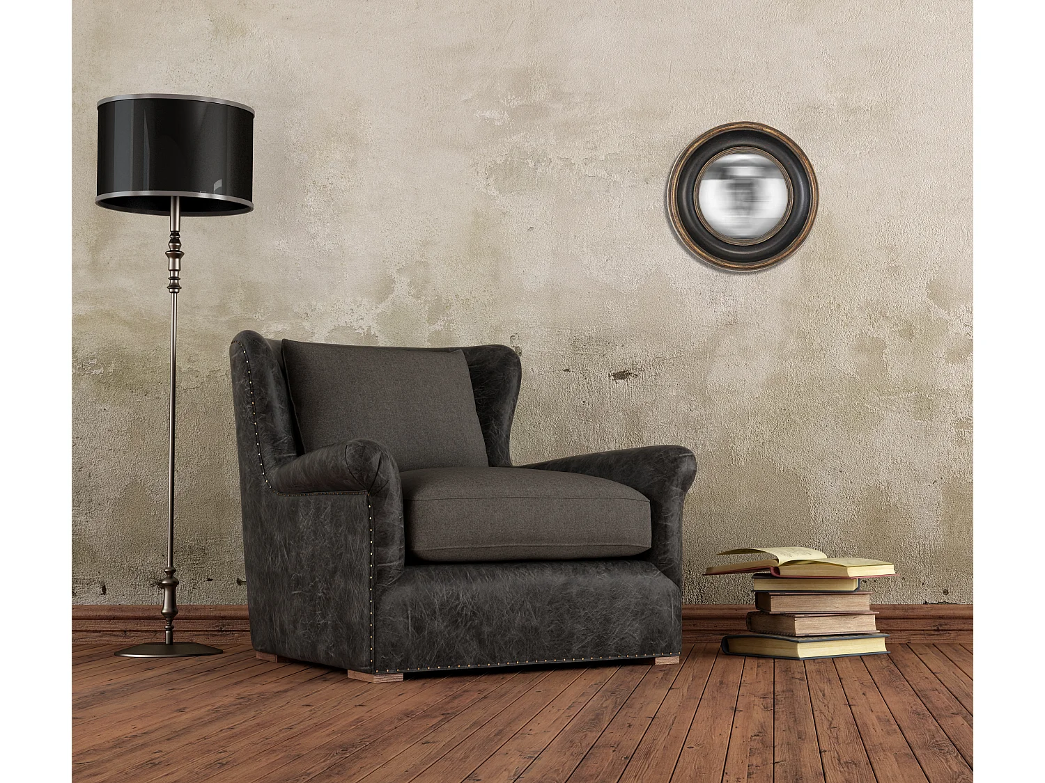 Miroir rond convexe 26x26cm Noir