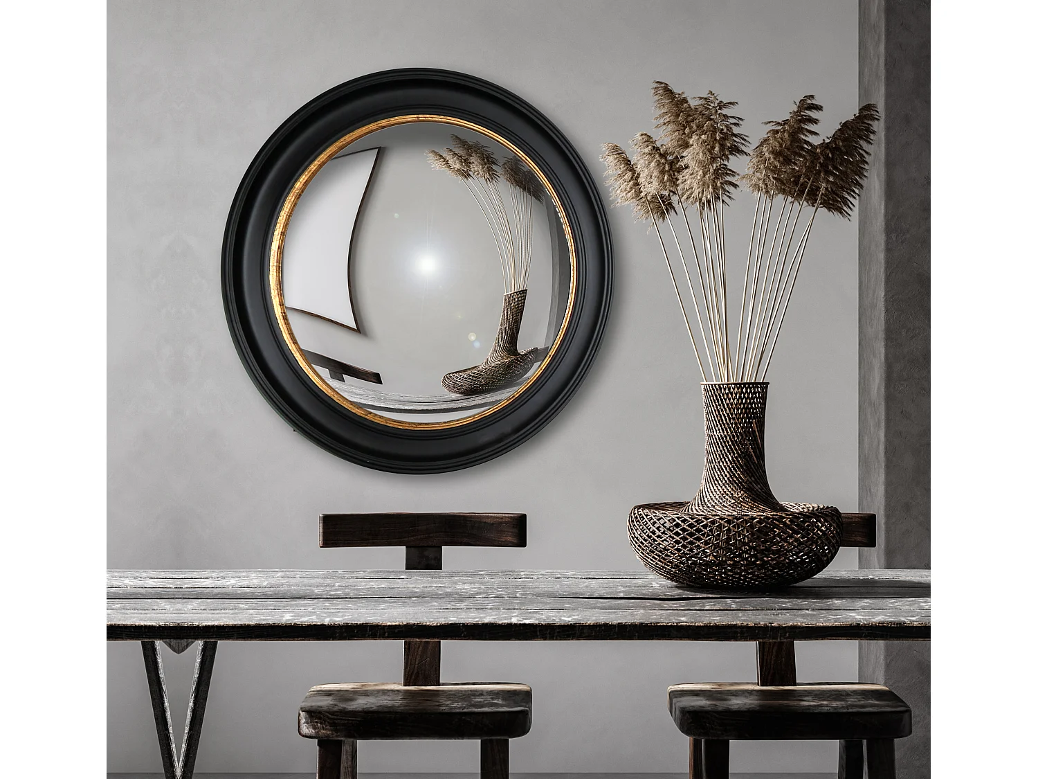 Miroir rond convexe noir 100x100cm