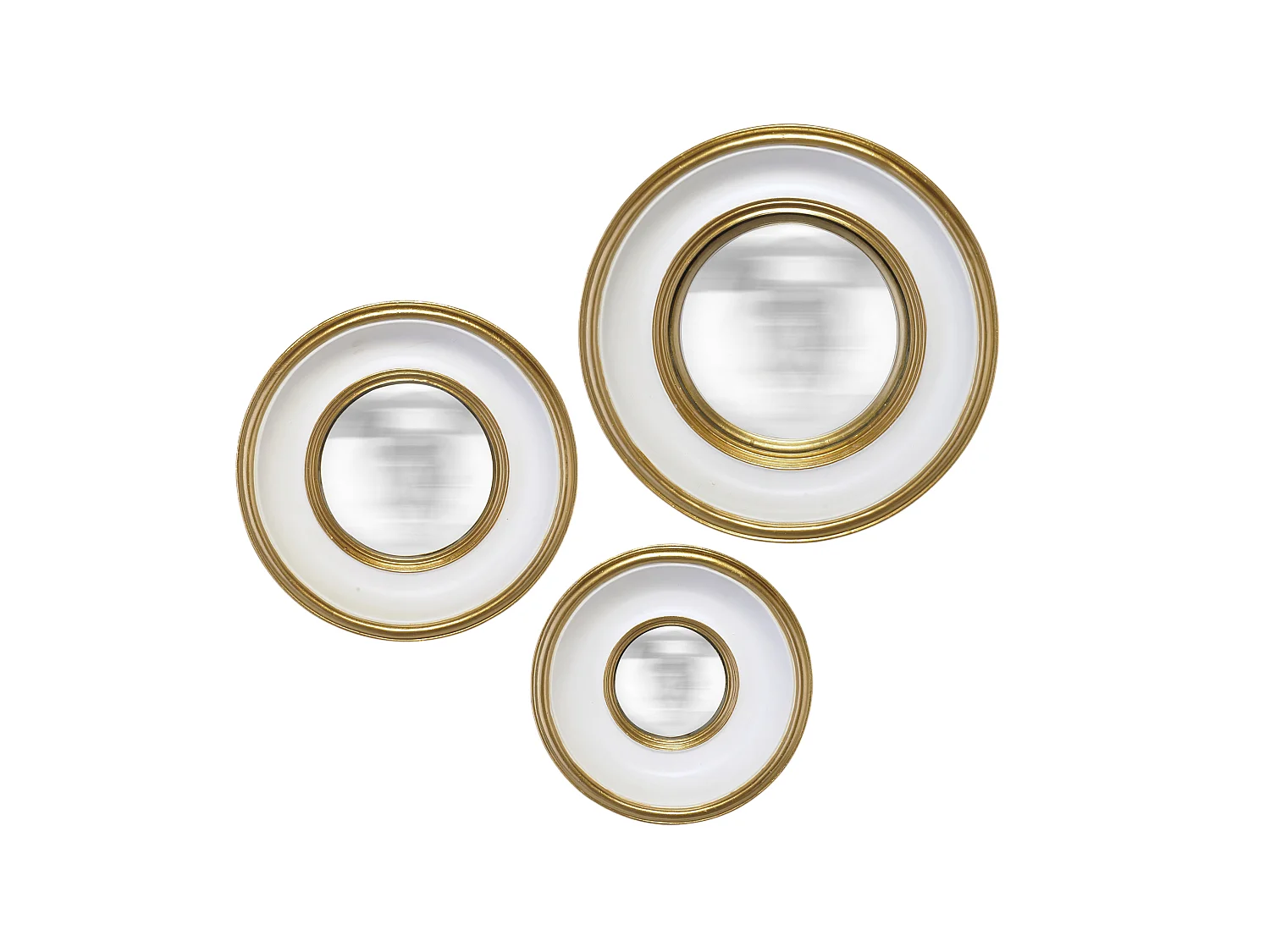 Lot de 3 miroirs convexes dorés 16, 19 et 23cm