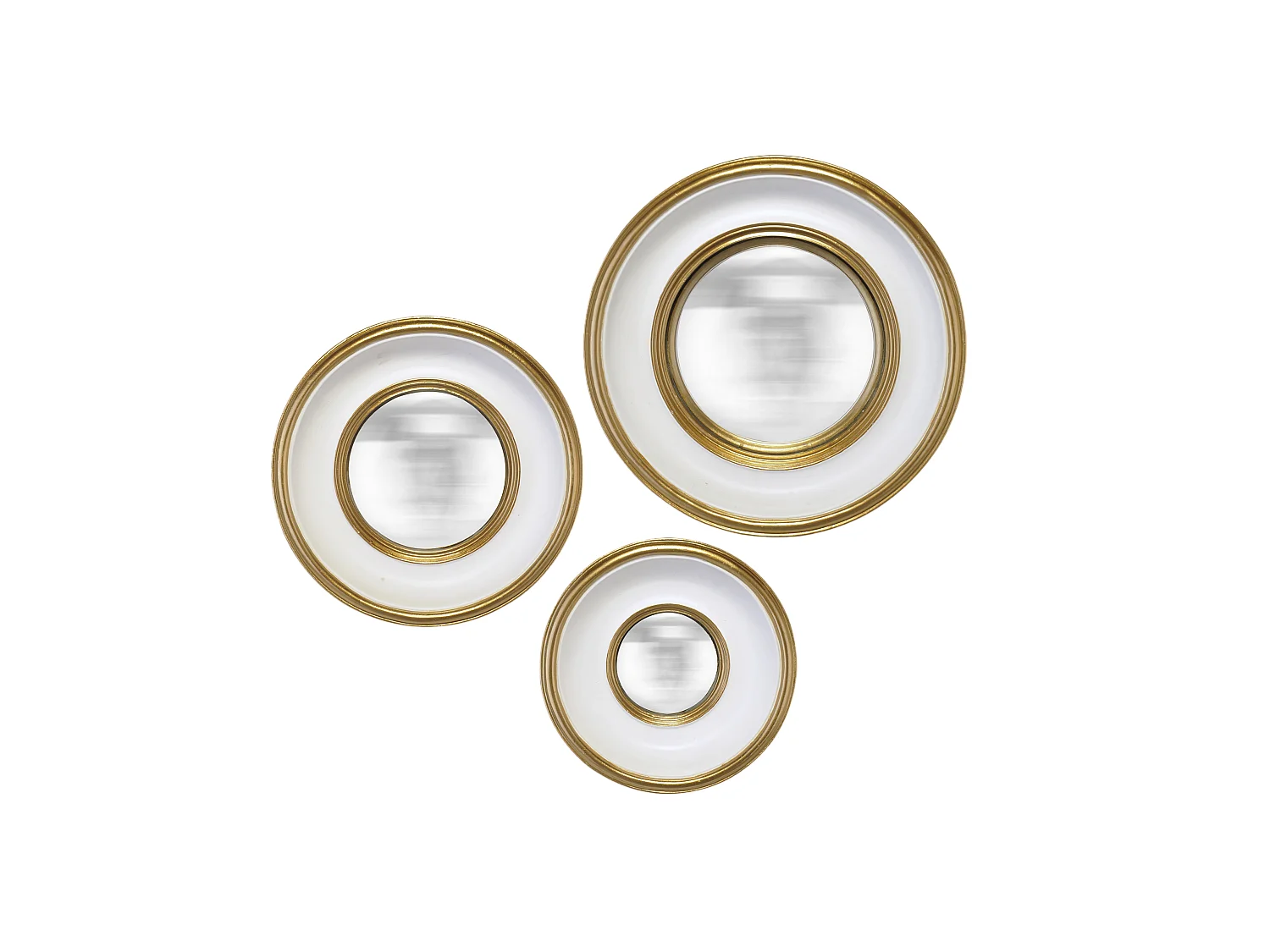Lot de 3 miroirs convexes dorés 16, 19 et 23cm