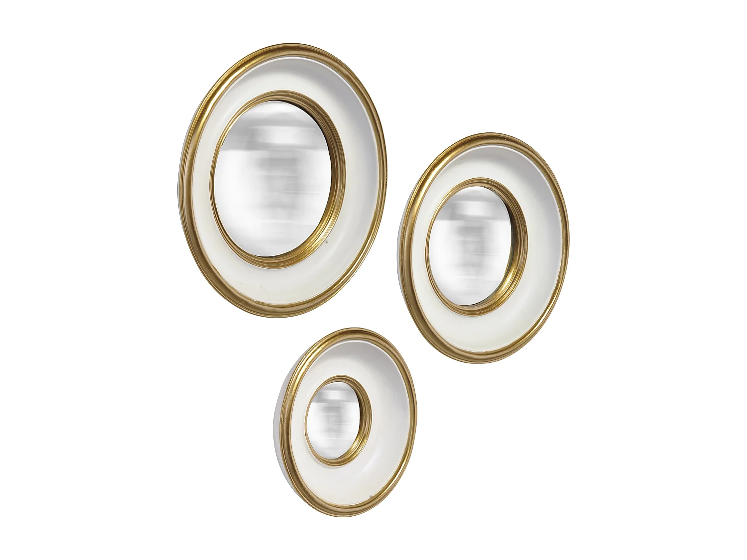 Lot de 3 miroirs convexes dorés 16, 19 et 23cm