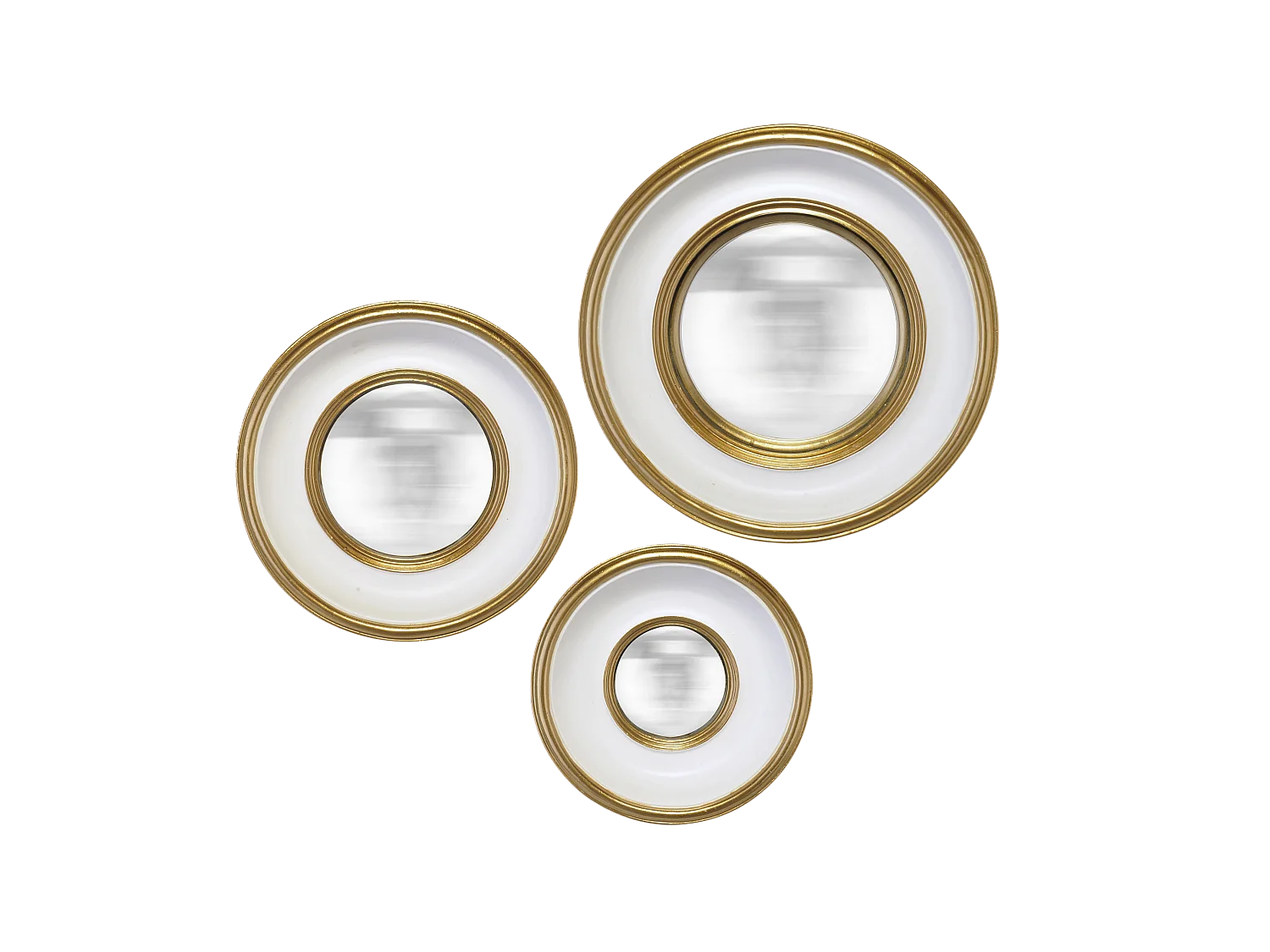 Lot de 3 miroirs convexes dorés 16, 19 et 23cm