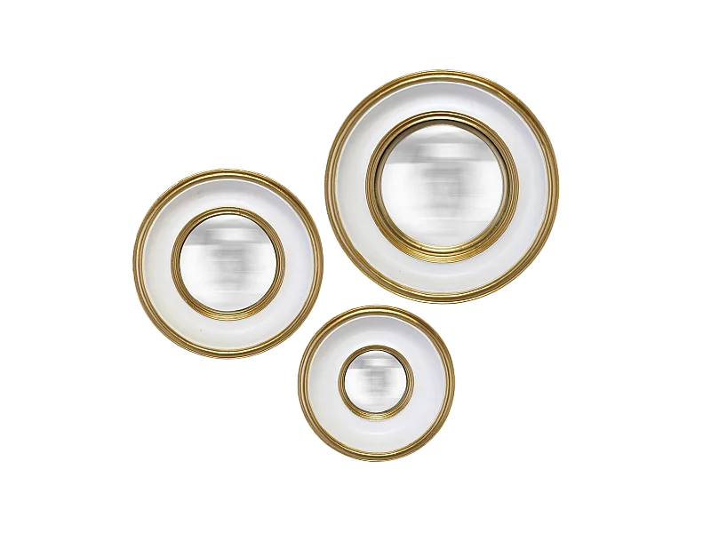 Lot de 3 miroirs convexes dorés 16, 19 et 23cm
