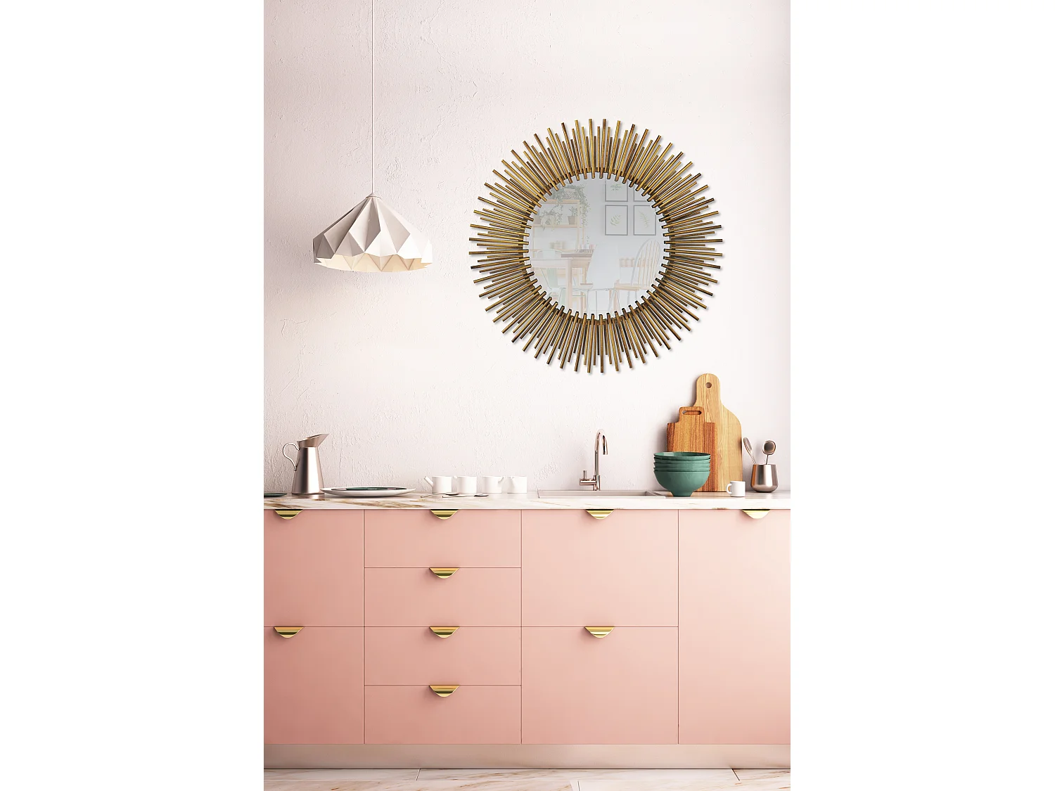 Miroir soleil métal 80cm Dore