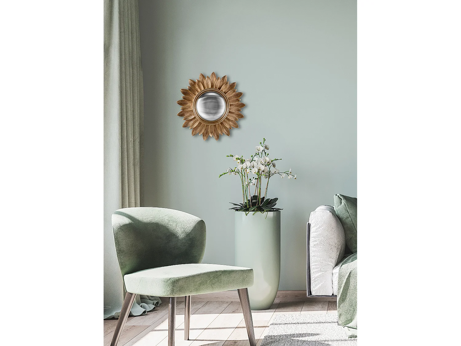 Miroir rond convexe contours feuille 30 cm