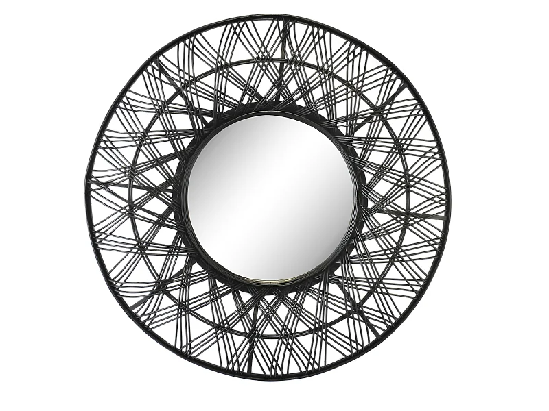 Miroir rond en rotin noir 80cm