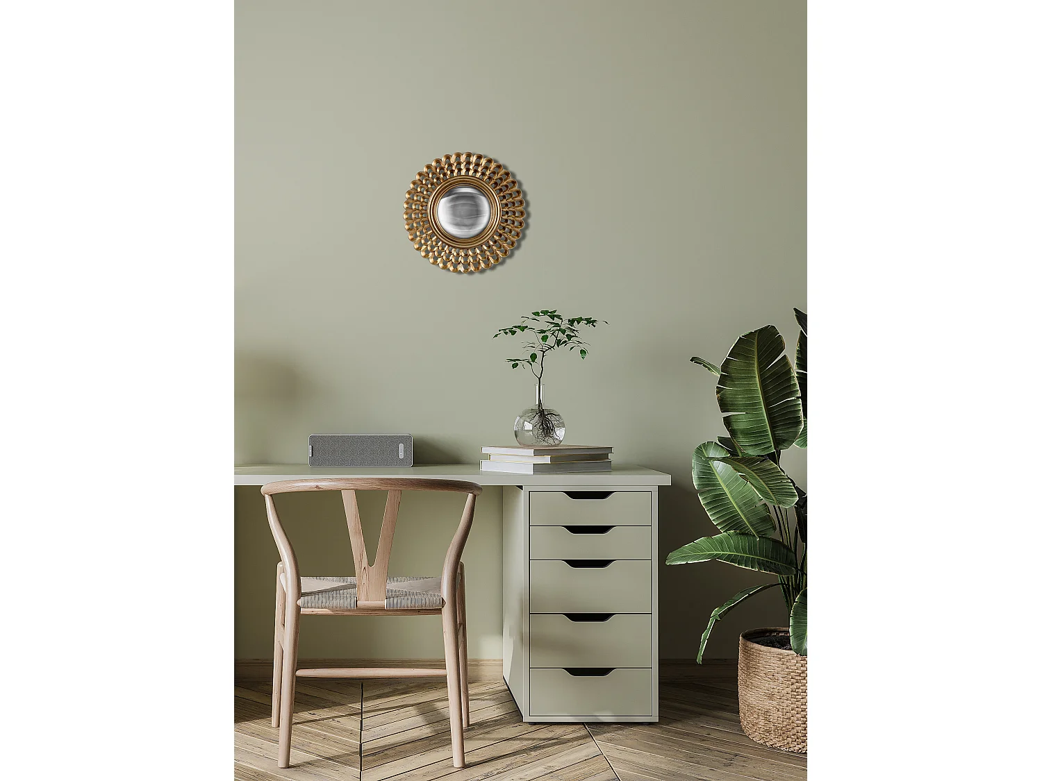 Miroir rond convexe doré 21,5cm