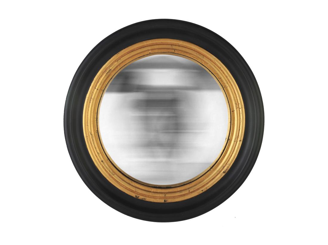 vente unique Miroir convexe rond noir et doré 50cm int et 64cm ext