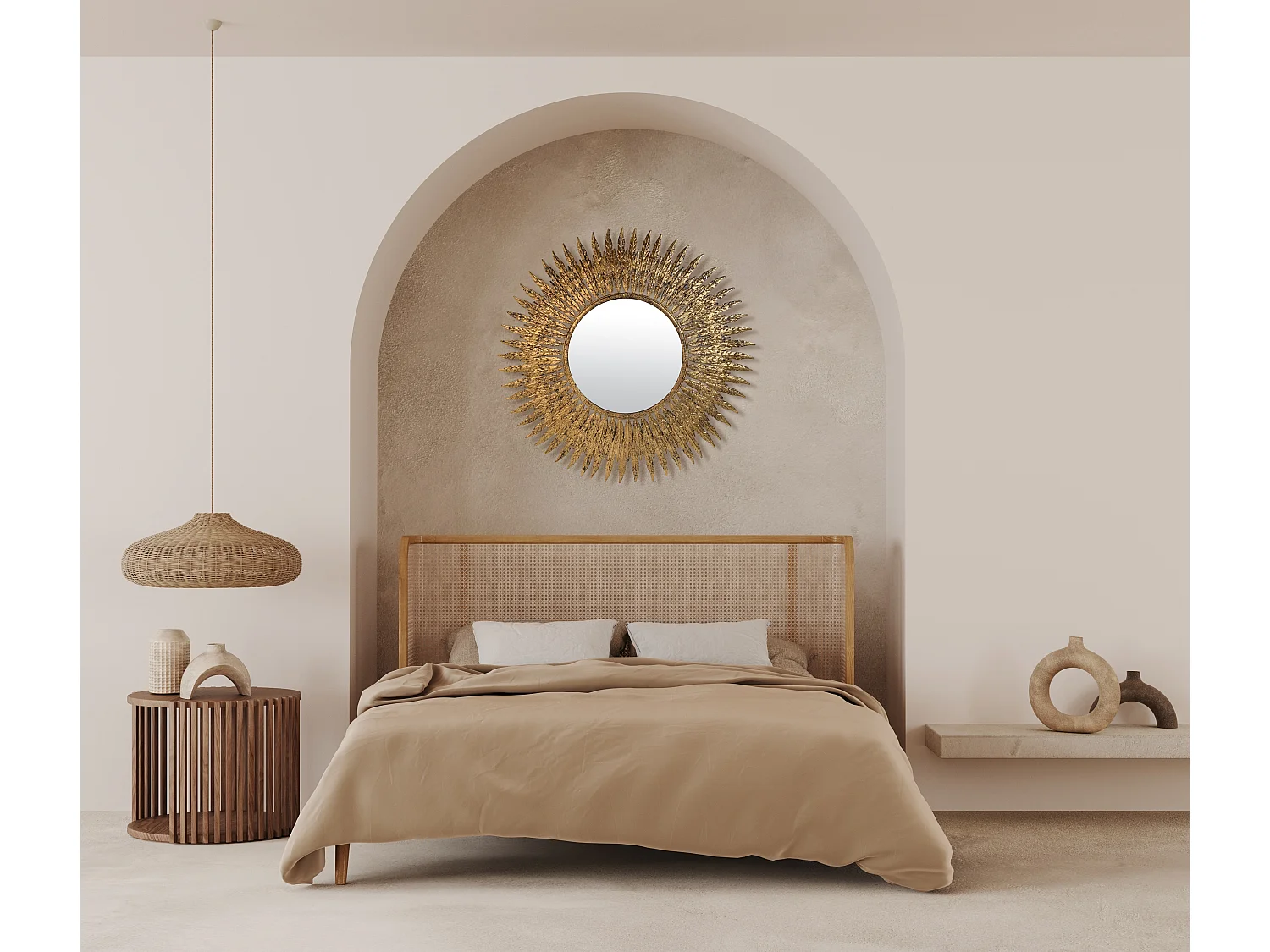 Miroir soleil feuilles doré 63cm