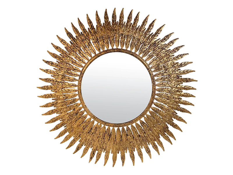 Miroir soleil feuilles doré 63cm
