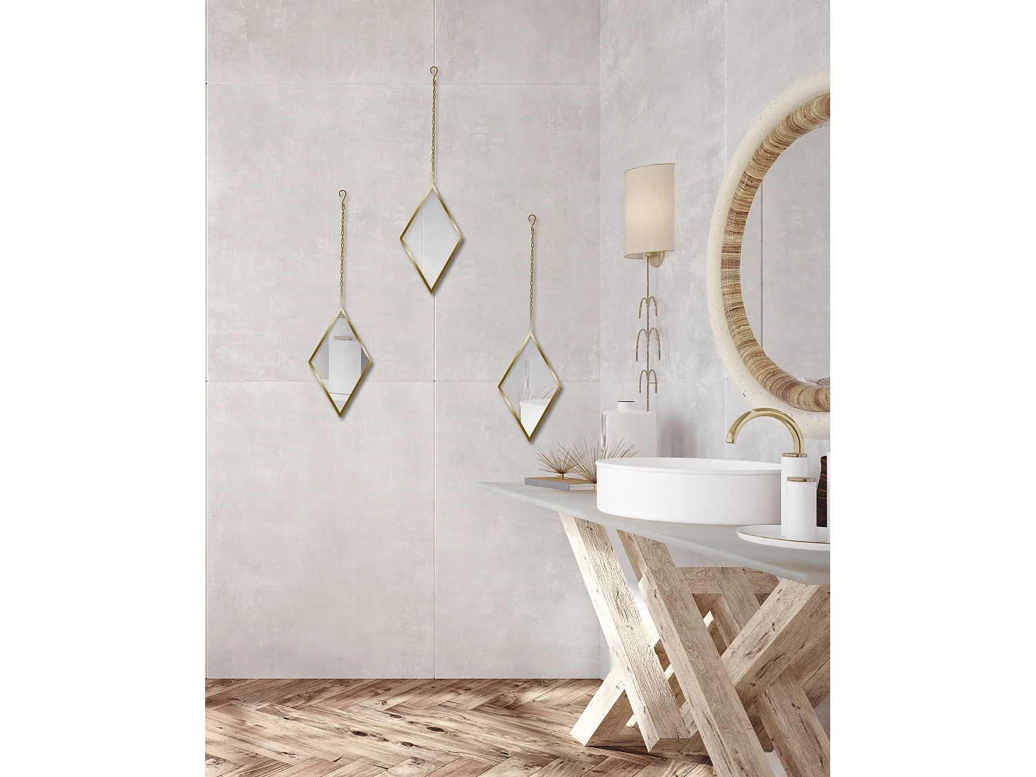 Miroir losange avec attache métal 21x36cm