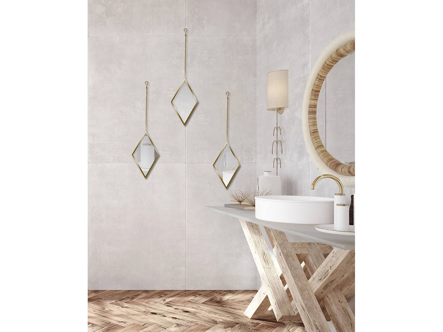 Miroir losange avec attache métal 21x36cm