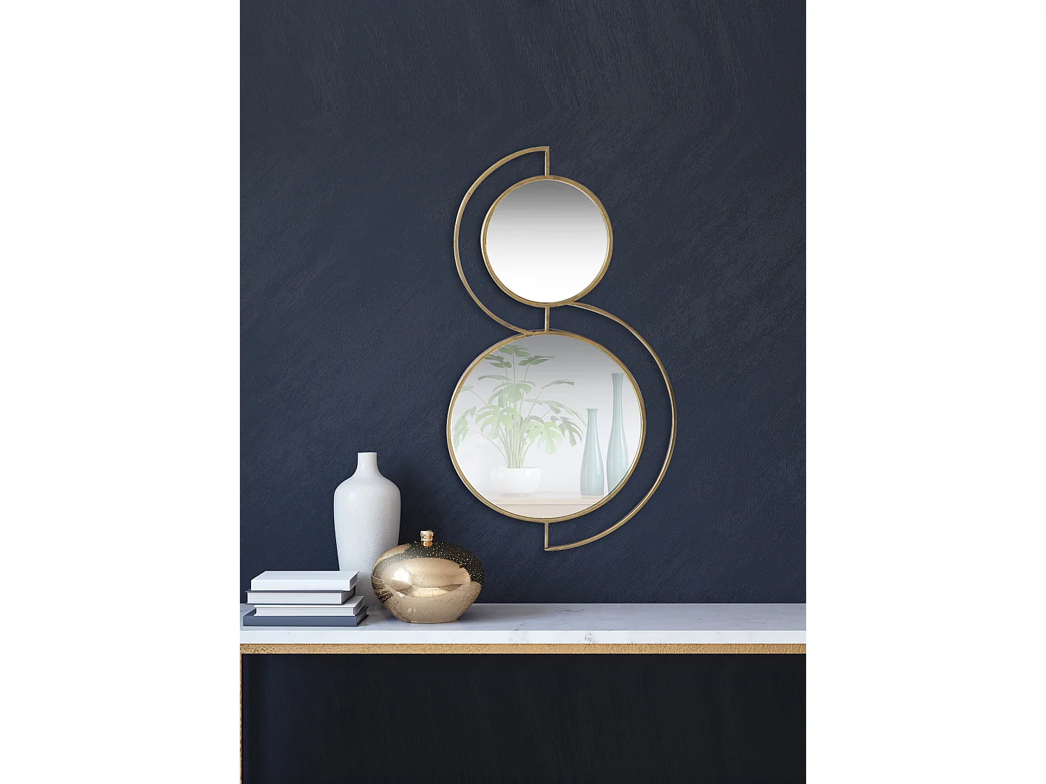 Miroir double ronds en métal doré 81,5x46,5x2cm