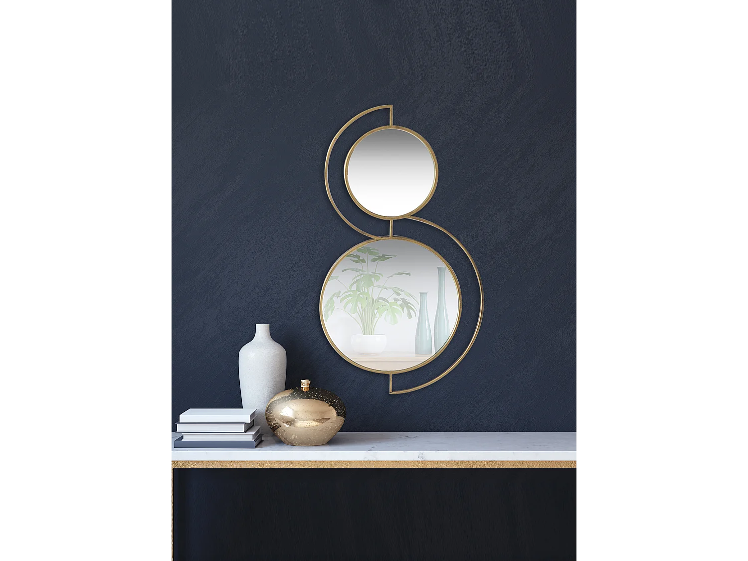 Miroir double ronds en métal doré 81,5x46,5x2cm