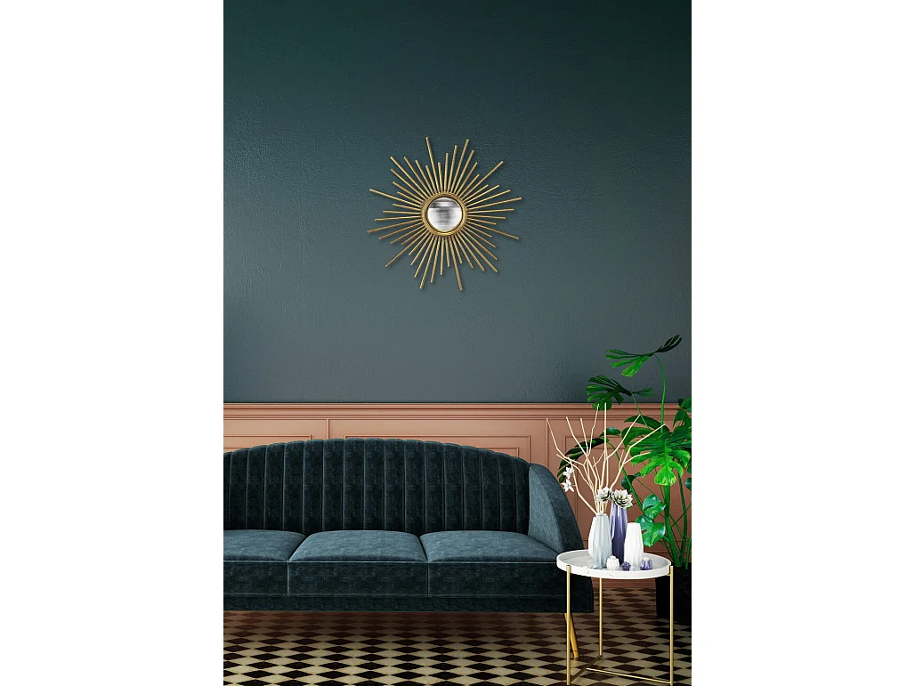 Miroir soleil convexe métal doré 45cm