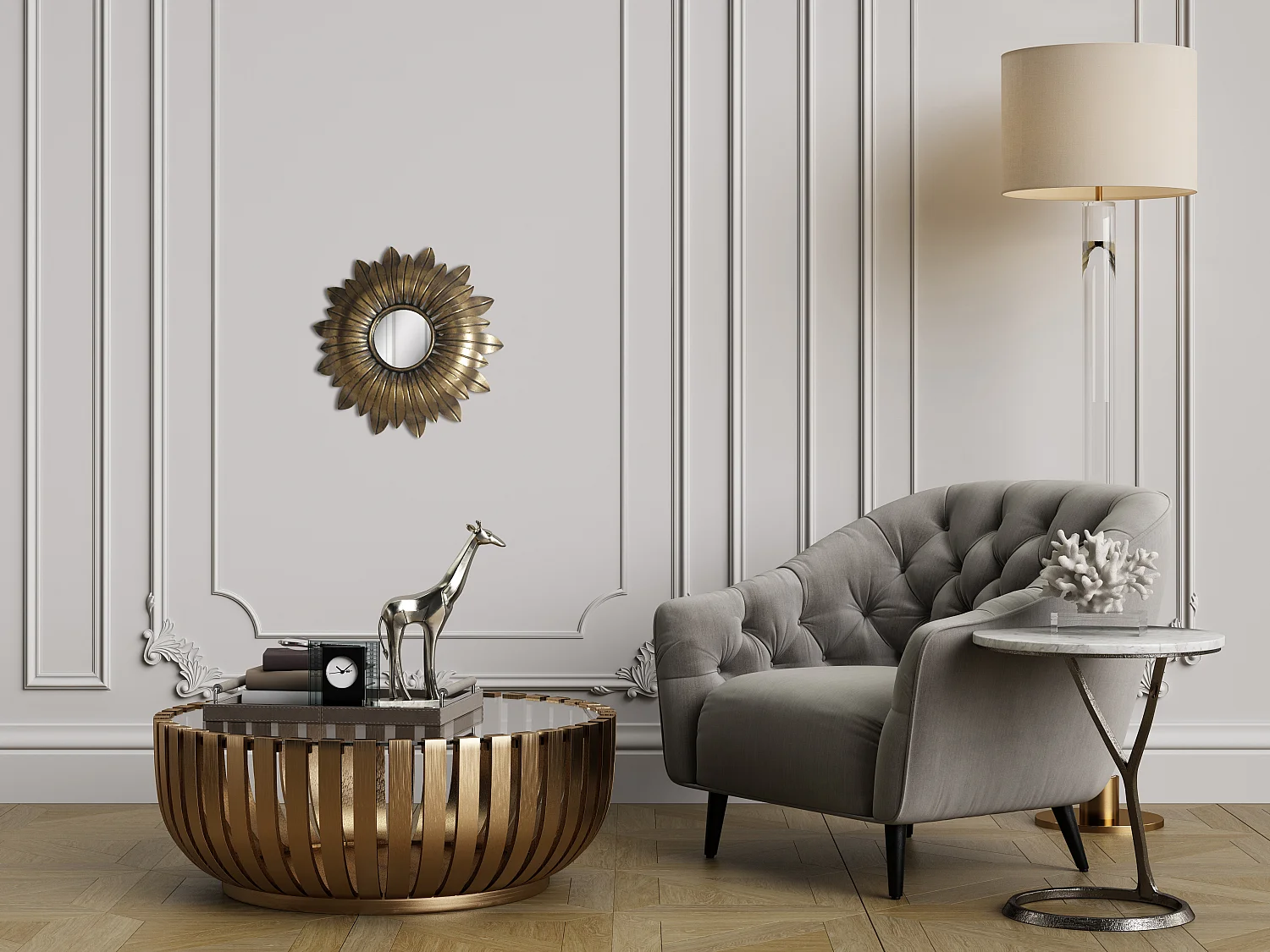 Miroir soleil métal doré 35,5cm