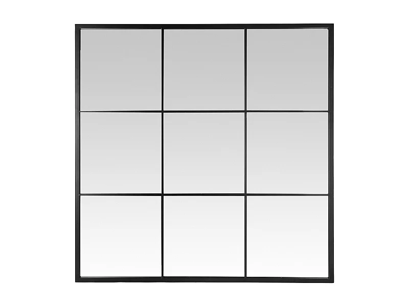 Miroir industriel fenêtre 9 vues métal noir 120x120cm