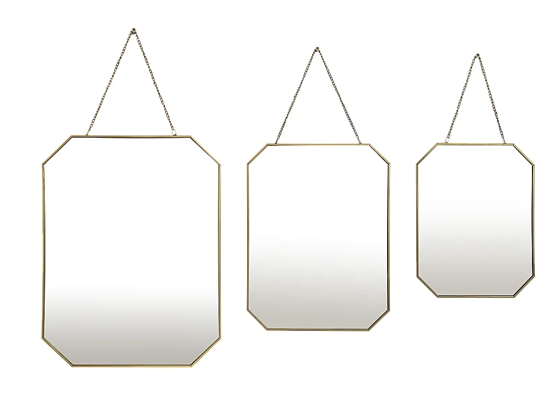 Lot de 3 miroirs avec chaînette en métal doré
