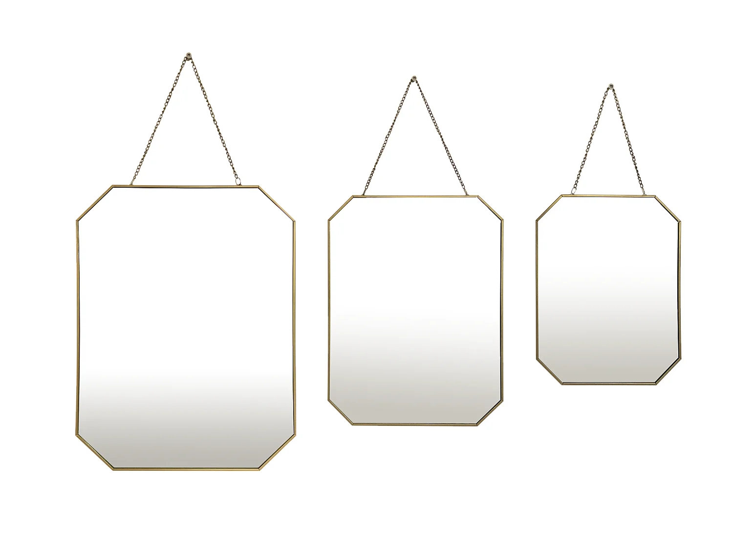 Lot de 3 miroirs avec chaînette en métal doré