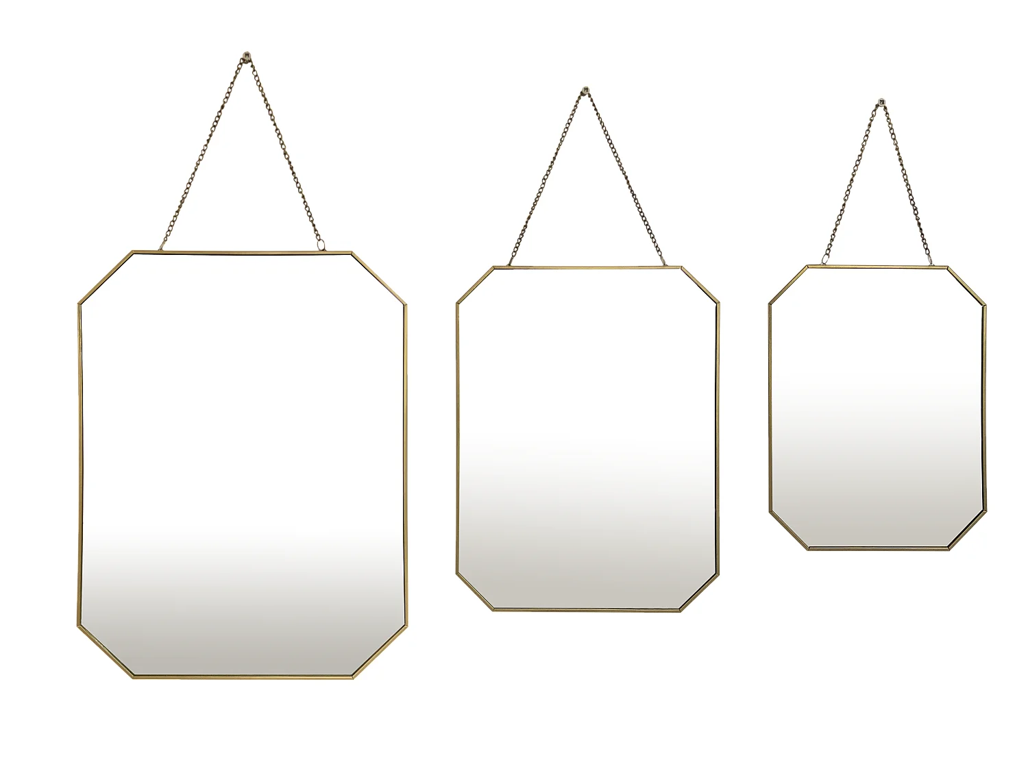 Lot de 3 miroirs avec chaînette en métal doré