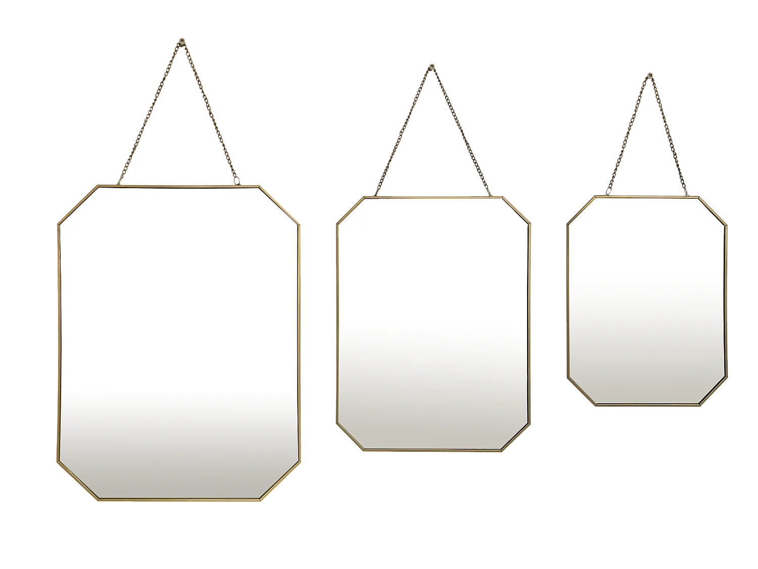 Lot de 3 miroirs avec chaînette en métal doré