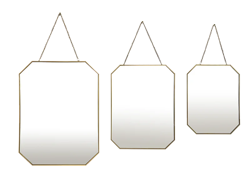 Lot de 3 miroirs avec chaînette en métal doré