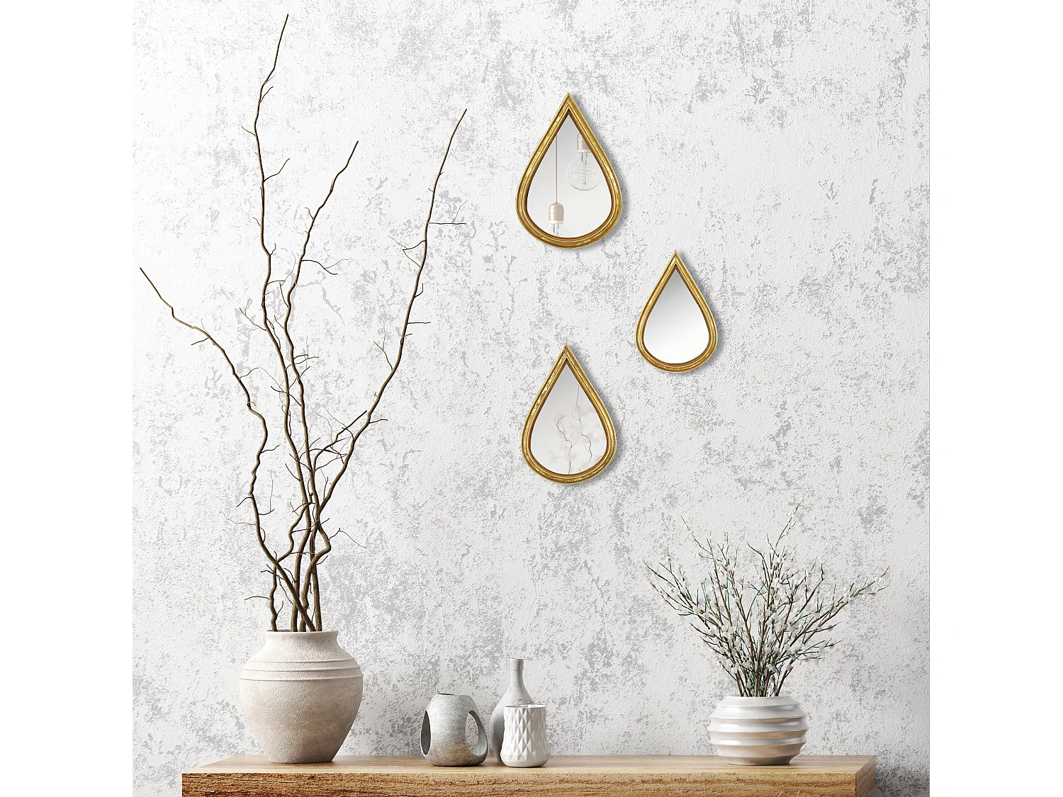Lot de 3 miroirs gouttes 12, 14 et 16 cm