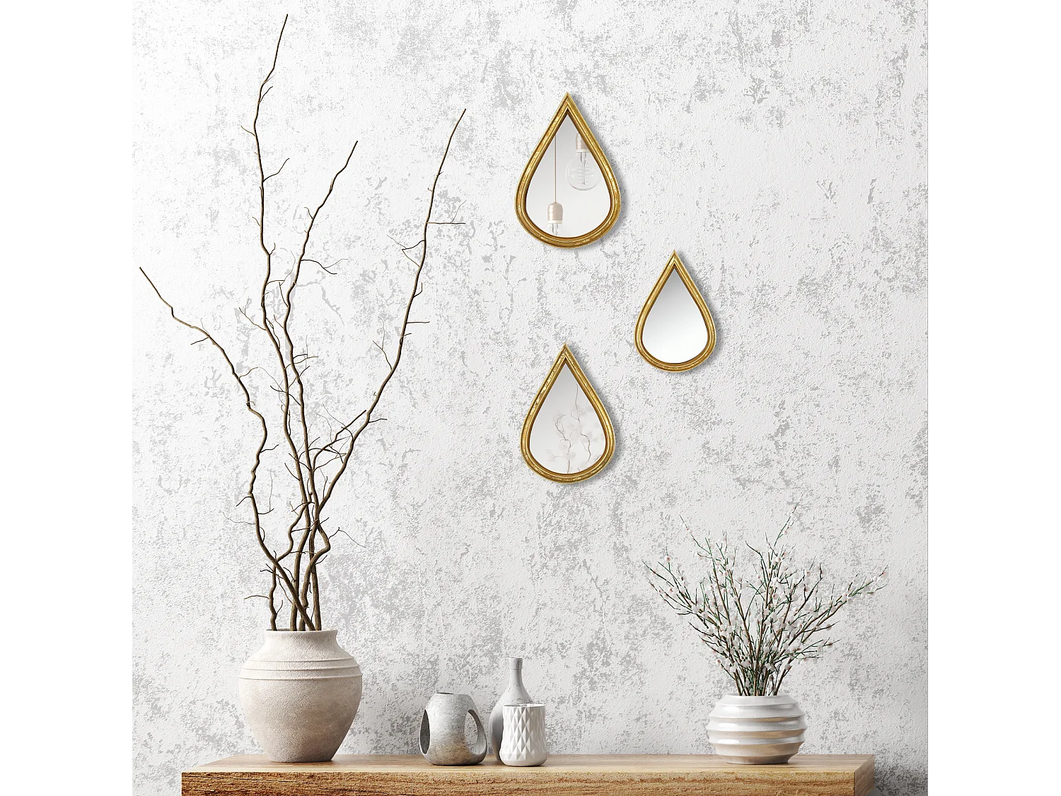 Lot de 3 miroirs gouttes 12, 14 et 16 cm