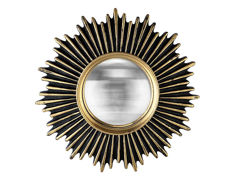 Miroir soleil convexe noir et doré 20cm