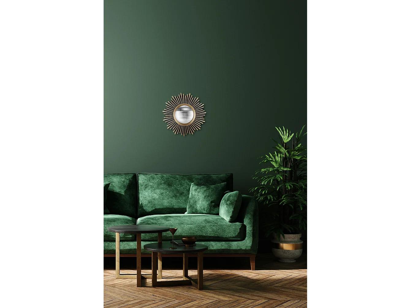 Miroir soleil convexe noir et doré 20cm