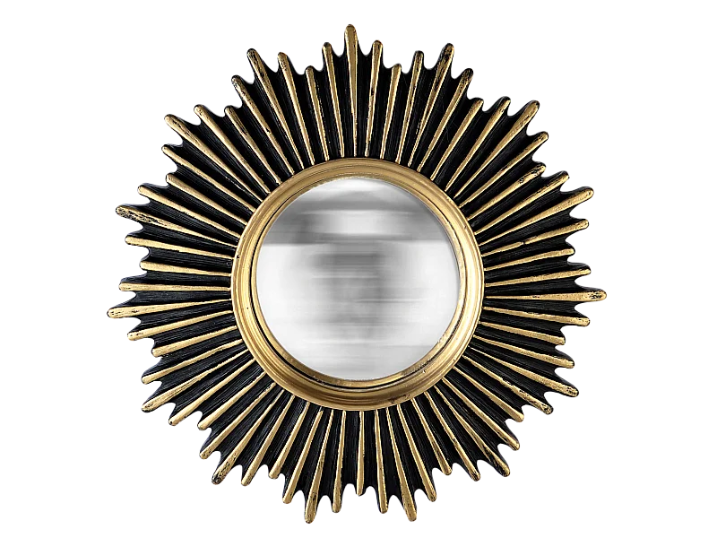 Miroir soleil convexe noir et doré 20cm