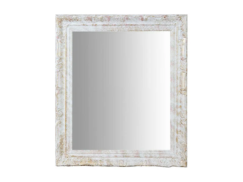 Miroir mural avec finition blanc antique et or - Bois - 64x74 cm