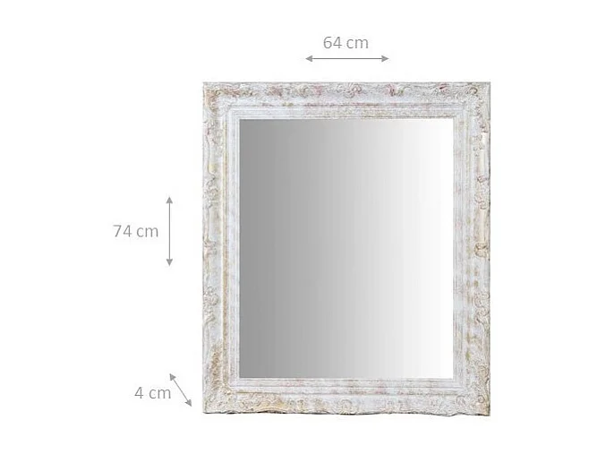 Miroir mural avec finition blanc antique et or - Bois - 64x74 cm