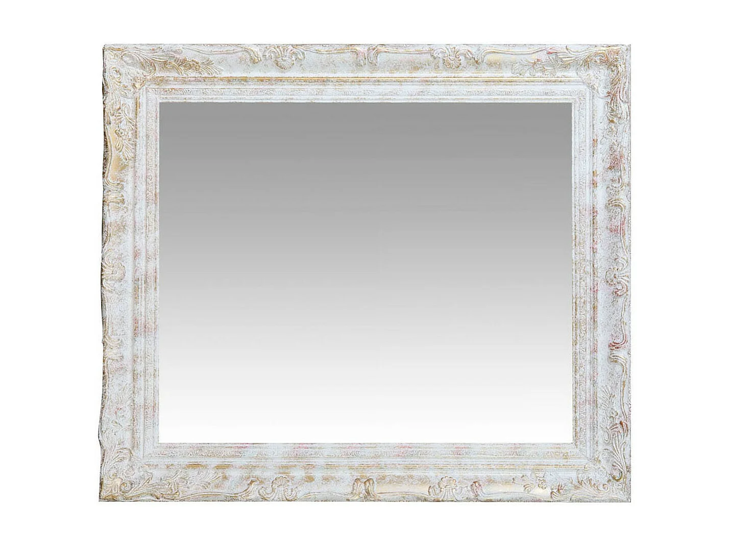 Miroir mural avec finition blanc antique et or - Bois - 64x74 cm