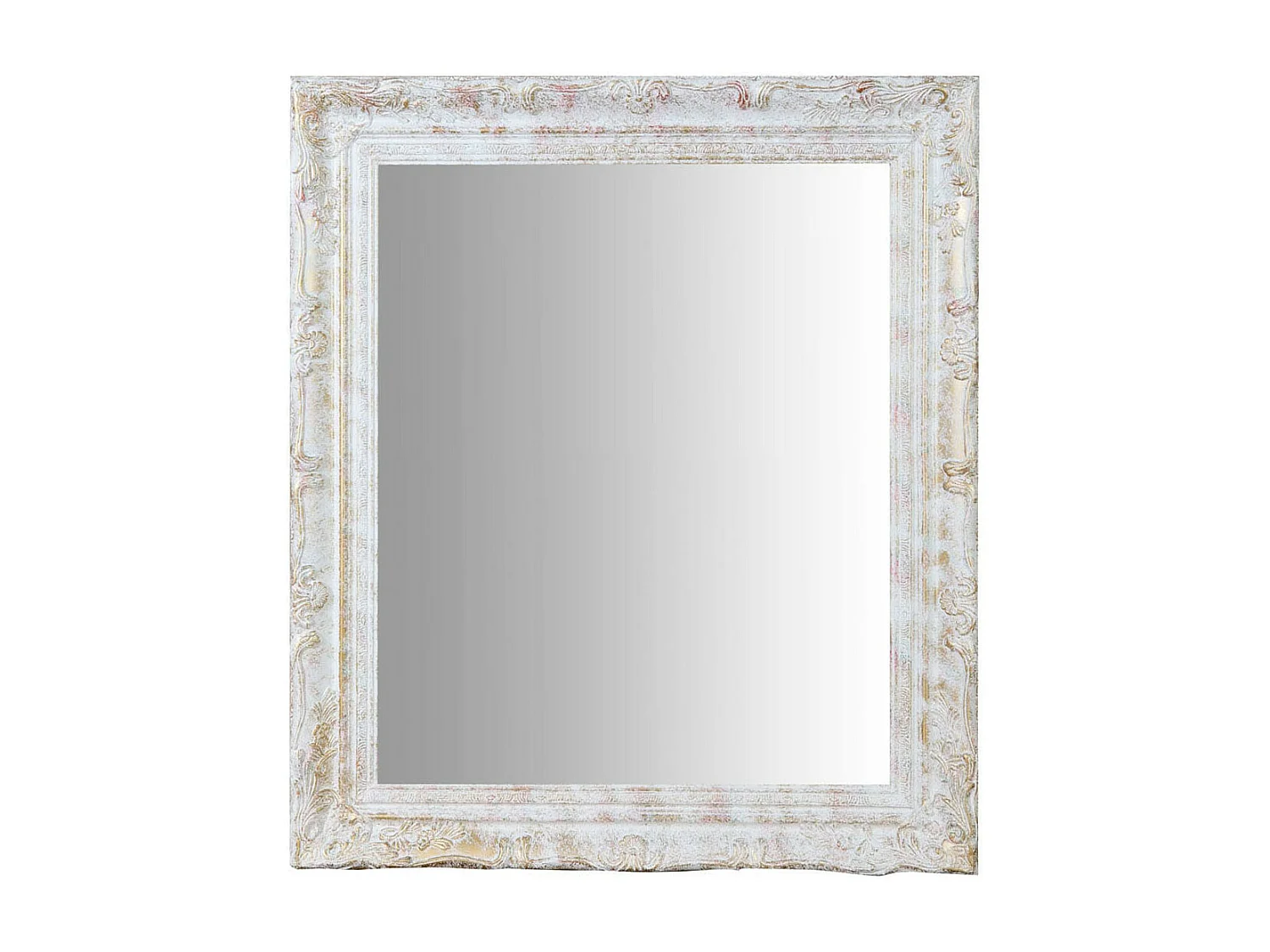 Miroir mural avec finition blanc antique et or - Bois - 64x74 cm