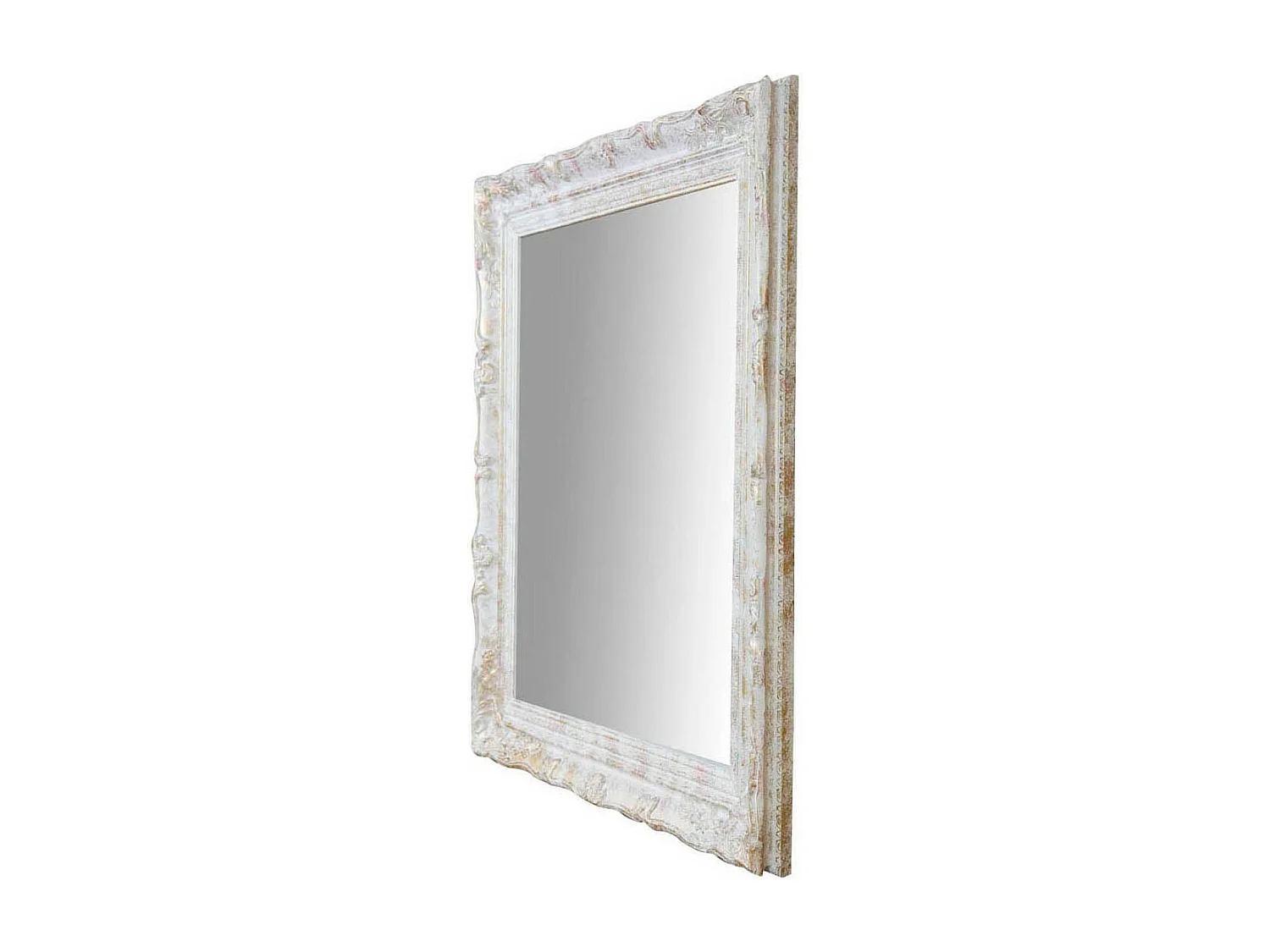 Miroir mural avec finition blanc antique et or - Bois - 64x74 cm