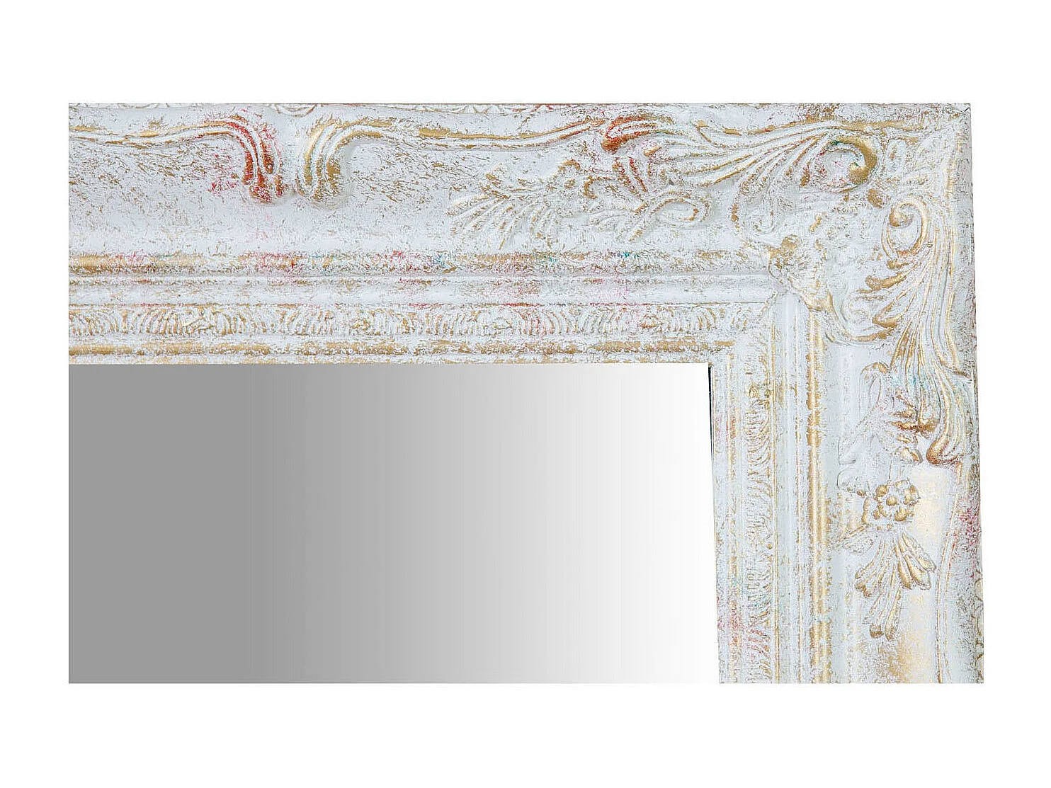 Miroir mural avec finition blanc antique et or - Bois - 64x74 cm