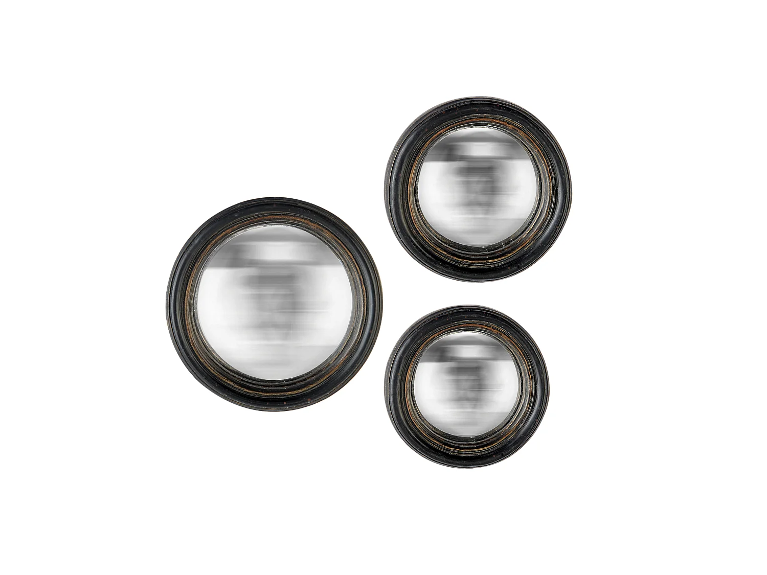 Lot de 3 miroirs ronds convexes patinés 9, 11 et 13 cm