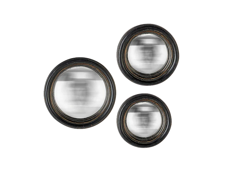 Lot de 3 miroirs ronds convexes patinés 9, 11 et 13 cm